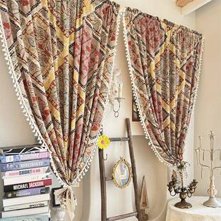 摩洛哥彩BL398色魔半布艺窗门帘厨房窗帘帘免打孔穿杆挂帘钩术贴