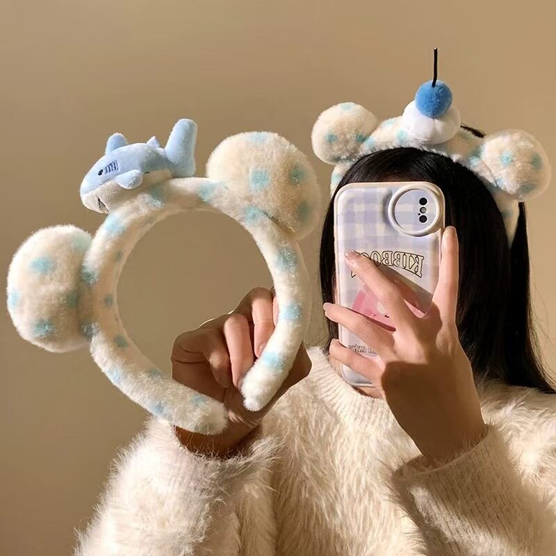 可爱毛绒樱桃小熊耳朵发箍春夏洗脸头箍高颅顶发饰少女生日头饰品