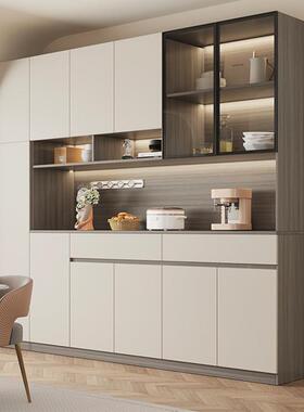 现餐轻奢实木边柜一体靠墙高简约代柜奶油风客厅储GFQ物酒柜