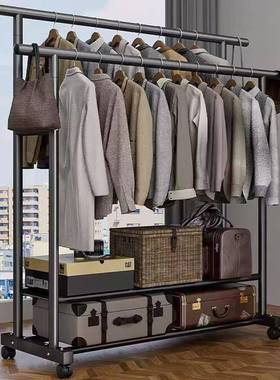 粗衣架落地式家用室阳台双挂衣NUG卧架杆加移动宿舍衣帽架特厚衣