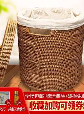 越南带藤篮编收纳草编织盖脏衣篓衣11686物布艺收家纳筐竹编用收