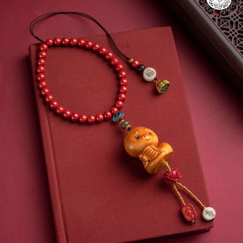 朱砂本命仔年崖柏木质二生肖车挂件车汽QSC载吊饰十公简约车内挂