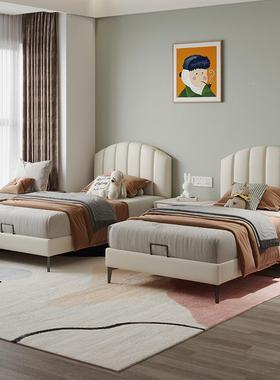 童床双人床双胞胎男生孩儿拼接单人床科技皮二胎加宽实木LGI单人