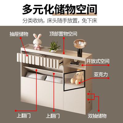 床储尾夹柜卧室边柜置24_0814_物缝柜床头柜长条实木窄置物架床收