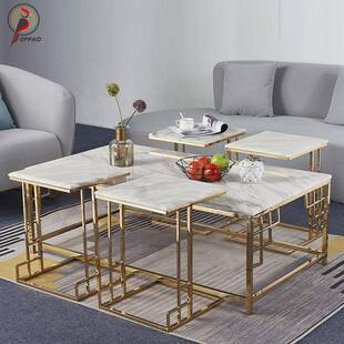 现代约金属不钢大理石茶几轻奢客厅锈简钢高低组合LQB简约长角锈