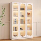 奶体油书柜一整见详情墙家用客厅轻奢风木书架落地带玻璃门展示实