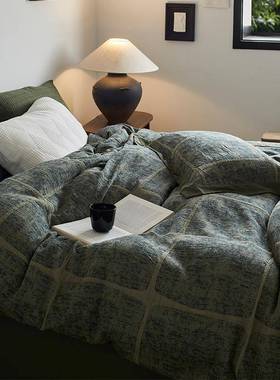 季美式复古风丨四件套全棉纯棉22新款绿色GRA床0单被套春4秋床上