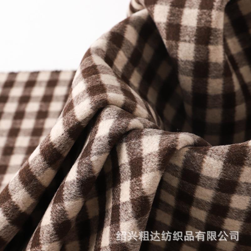 正异色棋反盘格双羊IGE毛大衣时装面料秋冬面顺毛英伦格纺毛粗呢