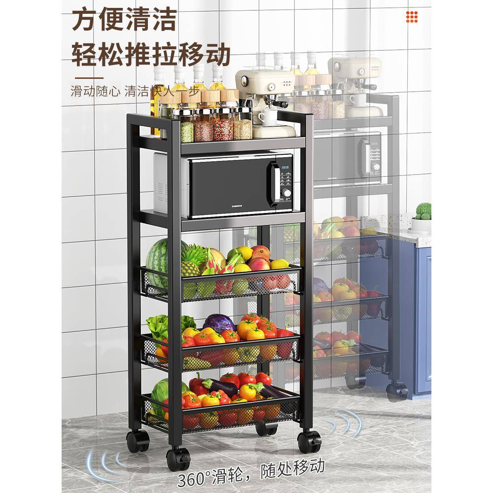 A9L不锈钢厨房置落地多架家F767SJ67用浴物室小推车蔬菜篮收纳架