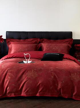 奢?香龄新中式纯结婚庆喜庆婚10上0s长绒棉四件套棉红色嫁床LDZ用