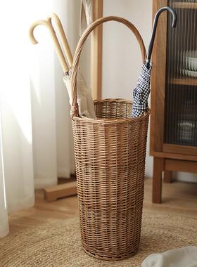 日式柳编脏伞收纳桶家用雨门口放伞织置物架藤编编衣篓手提收JOR