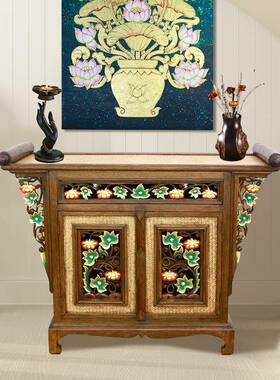 东国南亚风格住宅家编具泰工艺品储物装柜KVS饰彩绘实木竹隔断玄