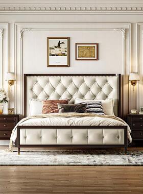 美复古风实木床MBR法式主卧双人皮全式床中古胡桃色高大端大气软
