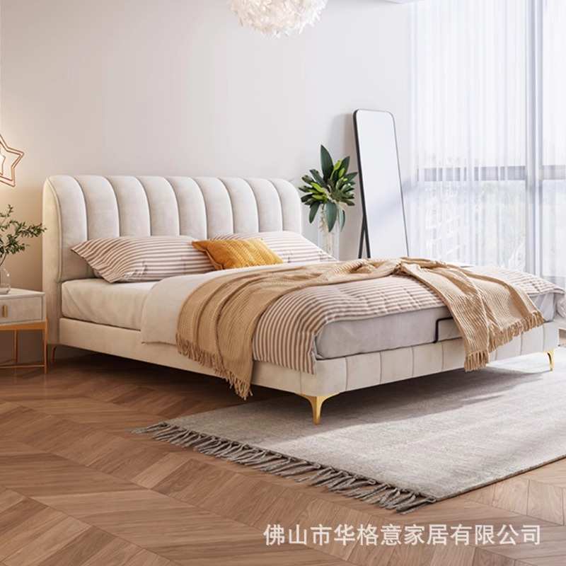 美式奶油风双人大床现代轻奢风软包布艺床主卧网红床卧室成人大床