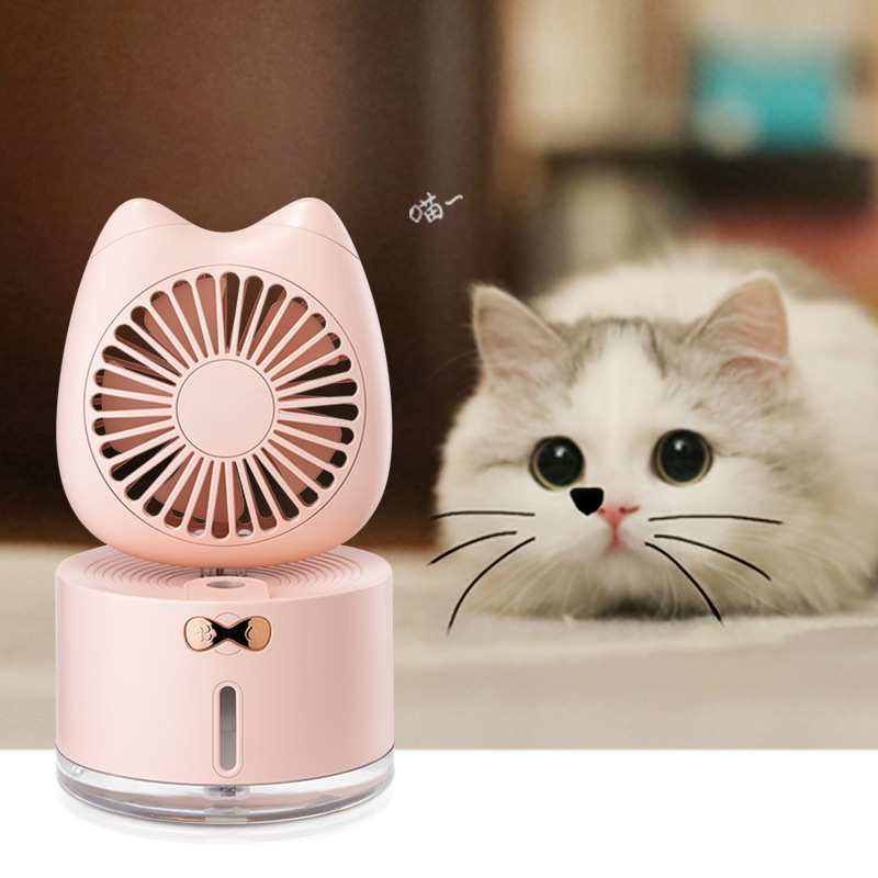 新猫儿喷雾风扇USB小电扇桌面充电喷雾加湿可调风向猫咪迷你风扇