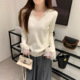 长袖 女春新款 高级打底内搭毛衣 v领气质蕾丝拼接纯欲针织衫 法式