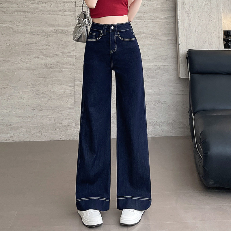 阔腿牛仔裤女夏薄款2025新款高腰显瘦时尚窄版直筒牛仔裤女款