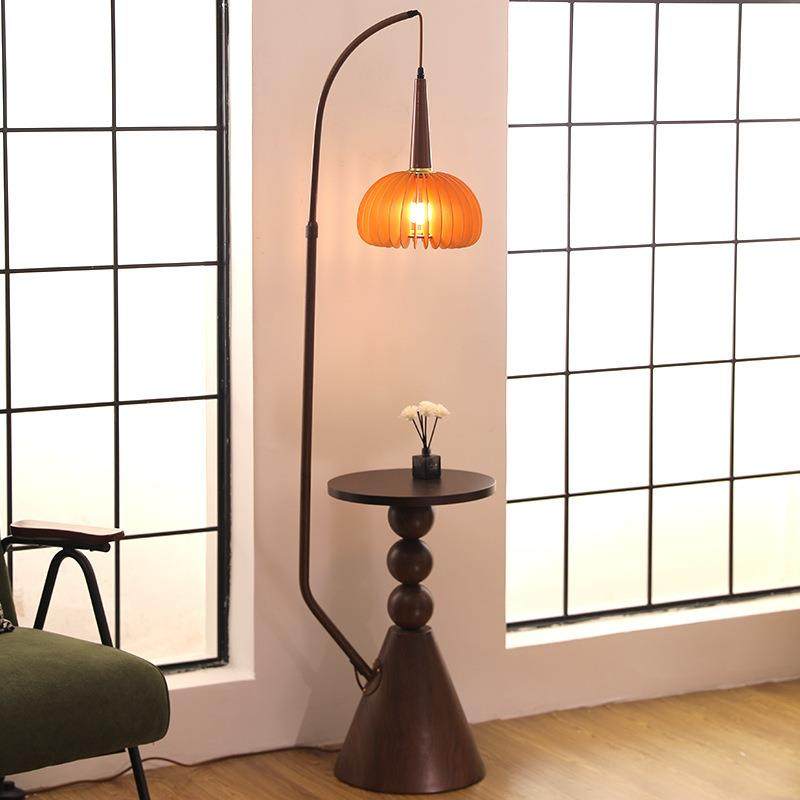 中古风柚子落地灯置物架一体客厅沙发边茶几复古卧室床头柜立台灯