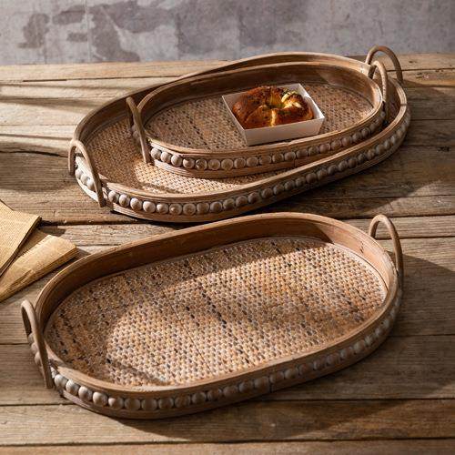 H^复古藤编托盘日式桌面收纳装饰盘长方形果盘茶盘实木盘赵