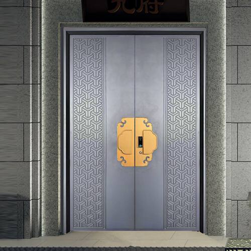 新中式铸铝装甲指纹密码入户门