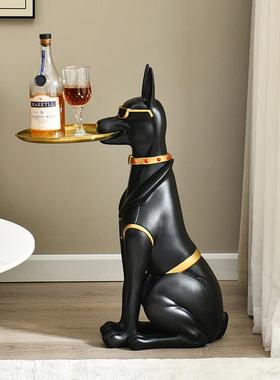 杜宾犬落地托盘狗摆件家居电视柜沙发客厅门店装饰树脂工艺品