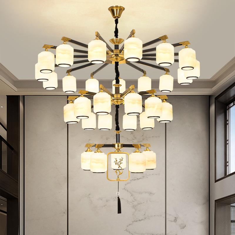 新中式复式楼别墅客厅大吊灯全铜大气楼中楼高端跃层大厅灯具