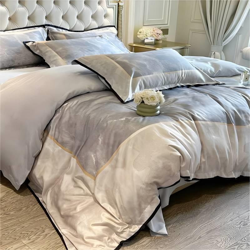 欧式轻奢酒店风双面冰丝四件套夏天丝滑被套床单床笠床上用品
