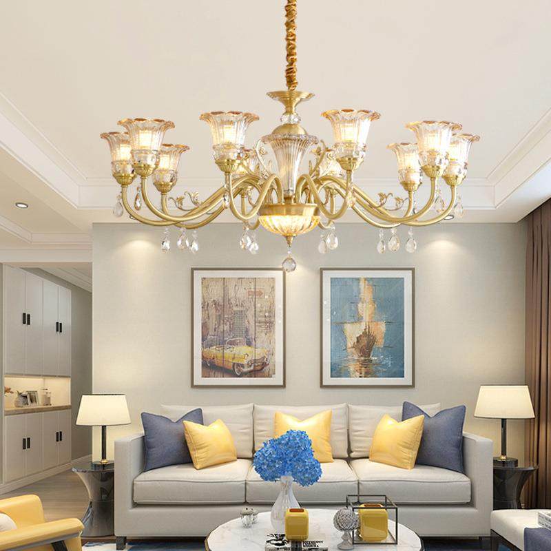 美式轻奢全铜客厅灯欧式水晶全铜吊灯别墅餐厅卧室灯中山灯具,家装灯饰光源,智能吊灯,淘宝优惠券,粉丝福利购,淘宝优惠卷