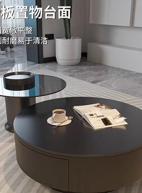 岩板黑色方形茶几客厅家用轻奢现代简约大小户型茶桌玻璃边几组合