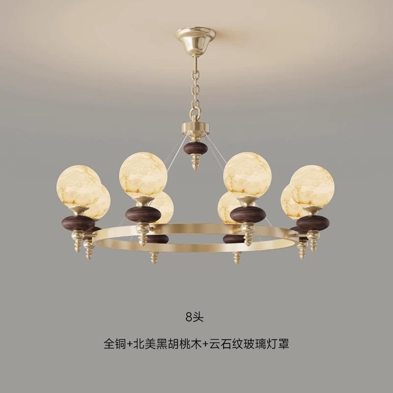 新款美拉德复古风客厅吊灯设计师创意中古卧室餐厅主灯美式实木灯