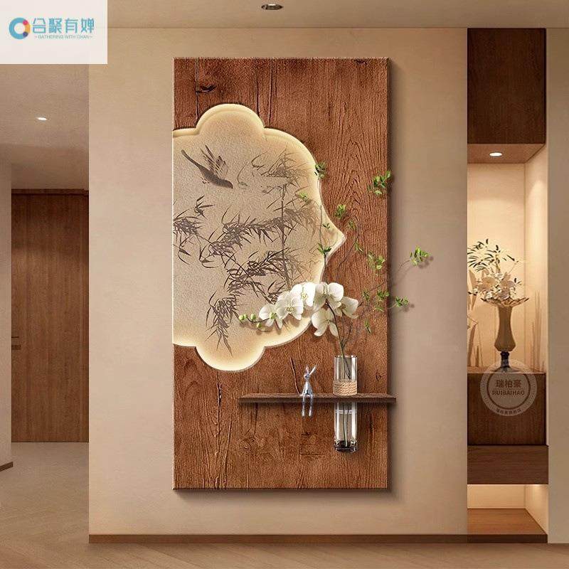 中古风玄关装饰画宋代美学法式造景客厅走廊过道挂画进门入户壁灯