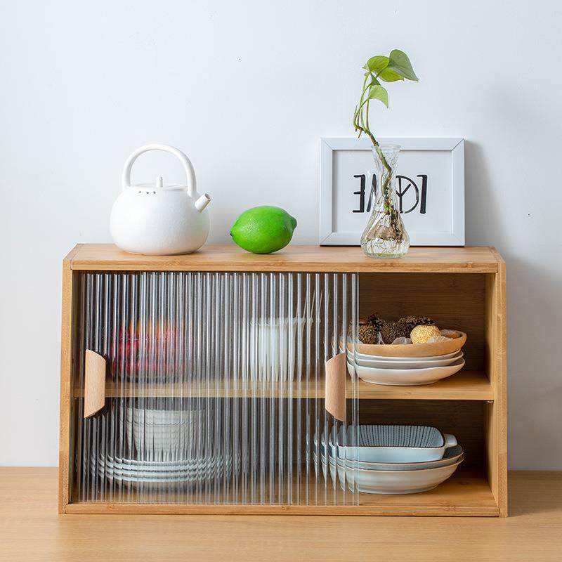 日式原宿风小户型茶水柜楠竹碗柜家用厨房碗碟收纳可推拉餐边柜
