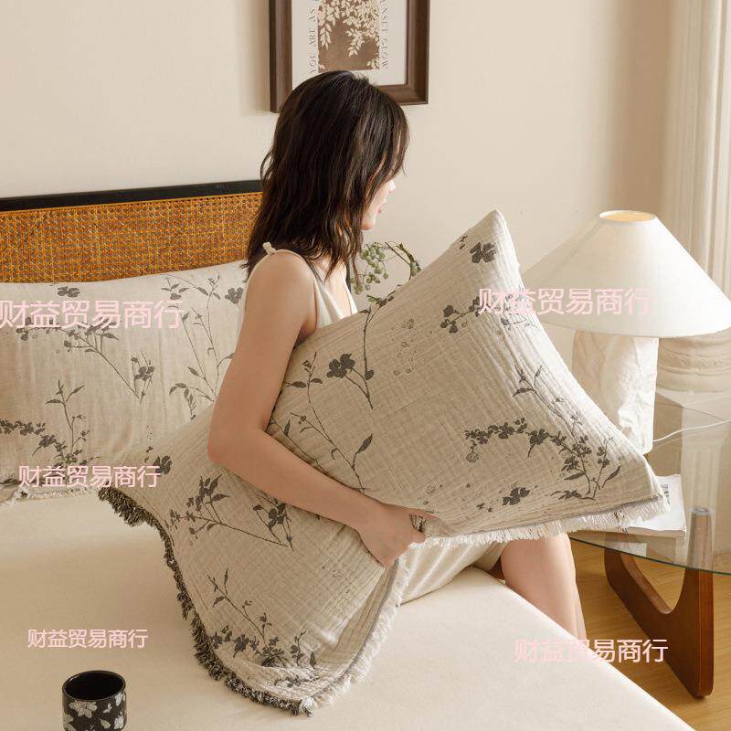 纱布枕巾对装苏纯棉全棉枕头防巾财益贸易吸汗透气头油流大尺寸一