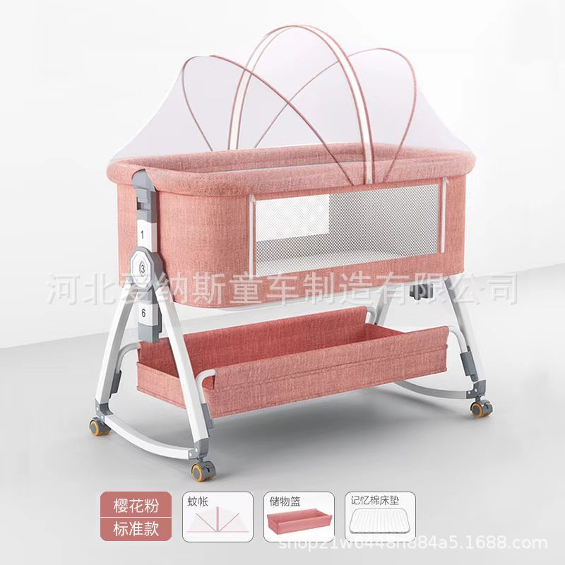 厂家婴儿床可移动摇篮床二合一可折叠bb床新生儿拼接大床带滚轮
