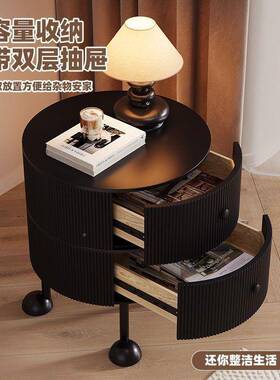 法式奢感卧小边NEA型床头轻柜家用主卧室创意中古黑色圆形小床柜