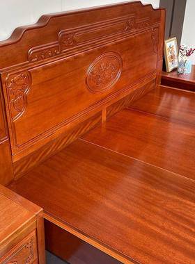 加粗加厚WSE金花梨全实木榫卯双人主卧婚木大床床中式仿古菠萝木