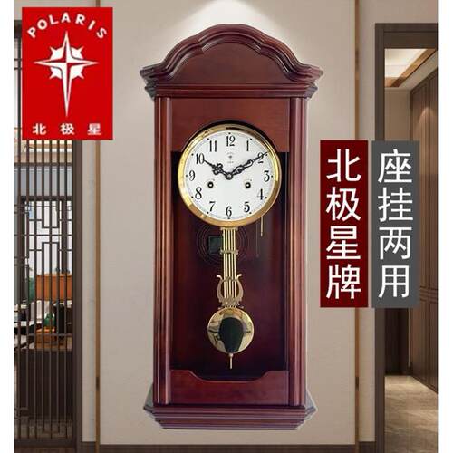 牌机芯其客厅报时老式上发条挂钟实手木械机座钟表风金属thlznu+y