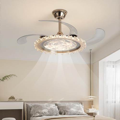 现极电简轻307奢风扇吊灯餐厅代灯形扇叶云雾高端全隐光谱护眼扇