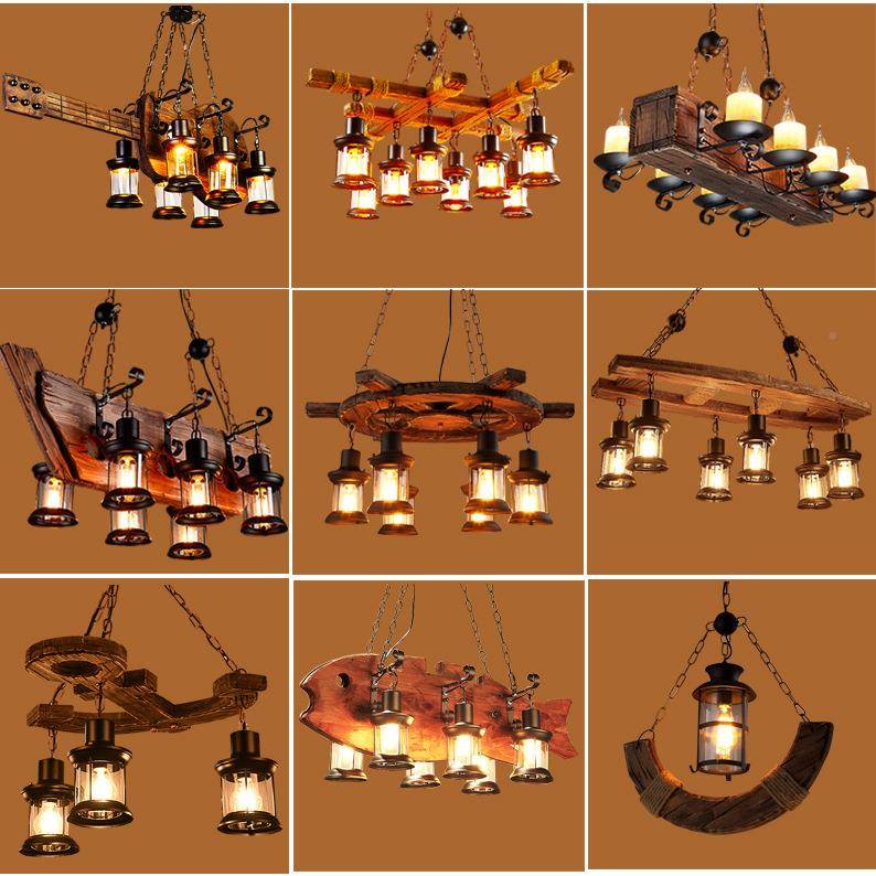 复古船木吊灯性怀旧工餐厅酒吧个实木吊556灯olft网咖仓库业风吊