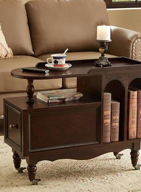 法式复客厅可移动边几推车古风家用沙TVD发侧中边古柜全实木小小