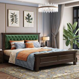 美式 实木床1.8米双人床代简约RJA1现.5m婚卧床软靠主高大气储端物