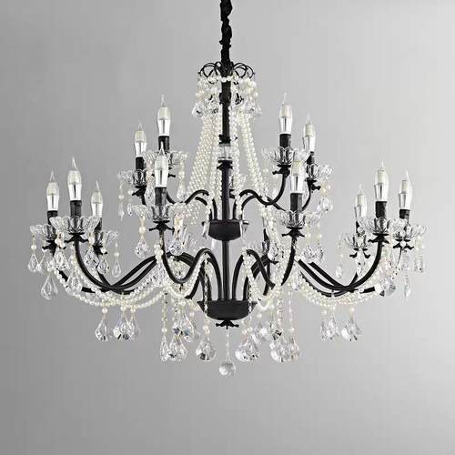 法别墅复式梯吊灯轻奢复楼古水晶蜡卧烛灯中古挑空客厅室514餐厅