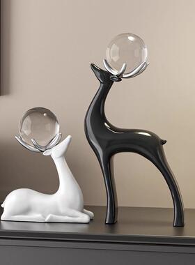 招财水晶球麋鹿摆件一对客厅玄关电视柜酒柜装饰轻奢高档艺术摆设