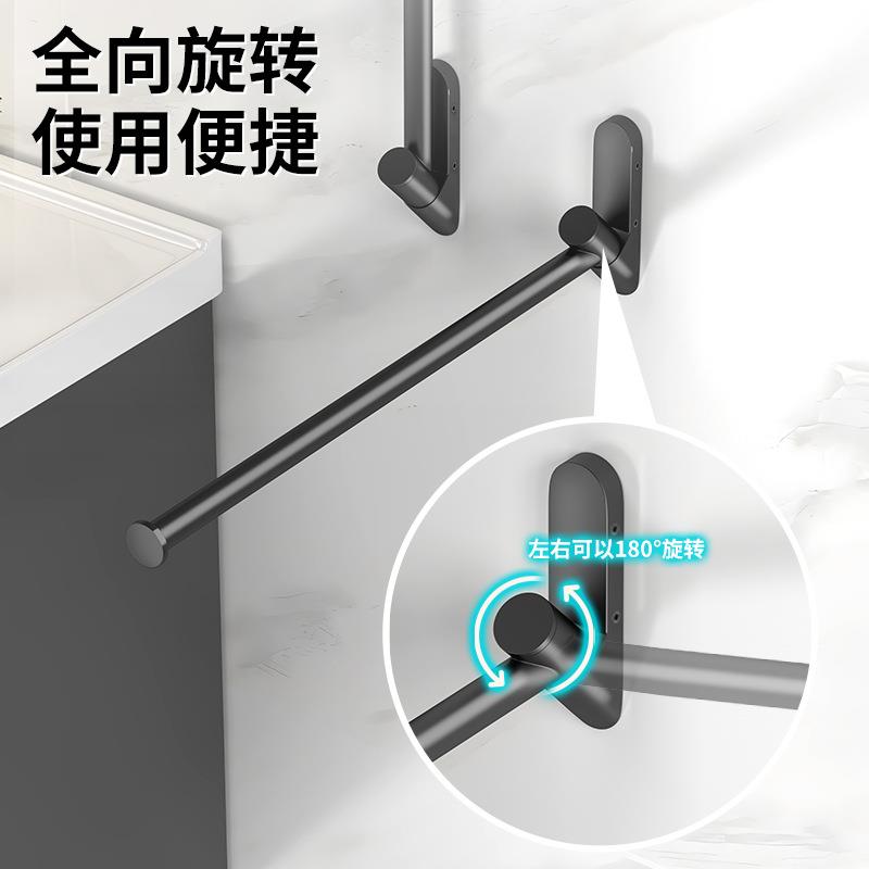 浴室旋转毛巾架全铜黑色单杆挂杆卫生间毛巾杆置物架免打孔浴巾架