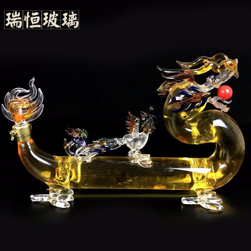 玻璃工艺酒瓶龙形酒瓶空心龙酒瓶十二生肖龙瓶龙凤呈祥瓶髙硼硅瓶