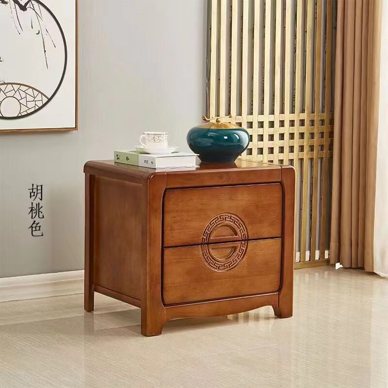 仿古实木床头柜明清古典中式简约床边柜卧室储物斗柜雕花抽屉柜子