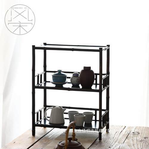 紫竹茶棚竹制收纳架子茶具展示整理仿古简约原竹制博古架三层空间