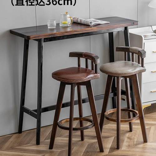 实木碳化吧台椅美式旋转酒吧椅前台高脚椅子创意高脚吧台凳子家用
