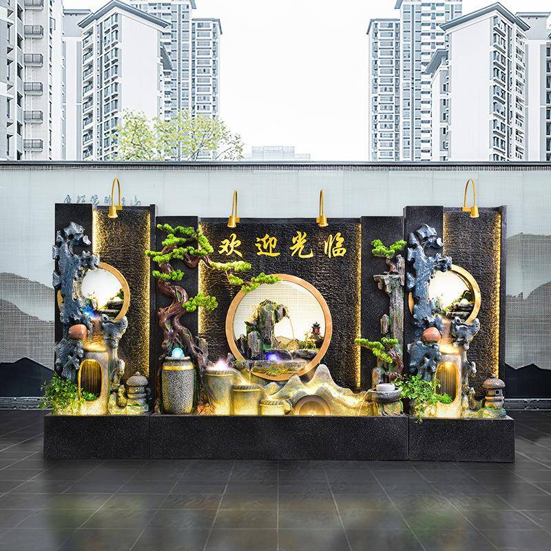 假山流水景观户外鱼池造景庭院水幕墙屏风酒店玄关装饰循环水摆件