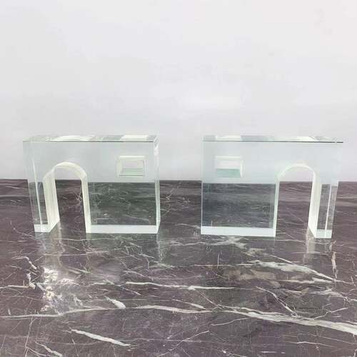 现代简约九字水晶玻璃书档摆件创意几何样板房家居软装饰品书书立